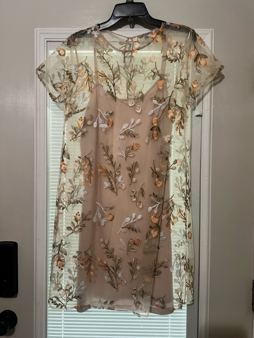 Sheer Embroidered Blush Mini Dress with Floral Overlay